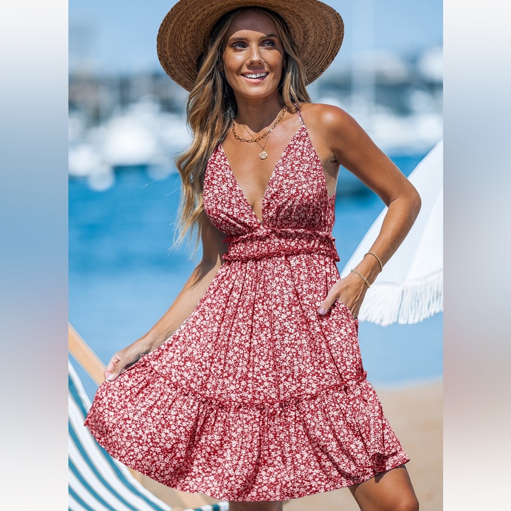 NWT Cupshe Red Floral Midi Dress